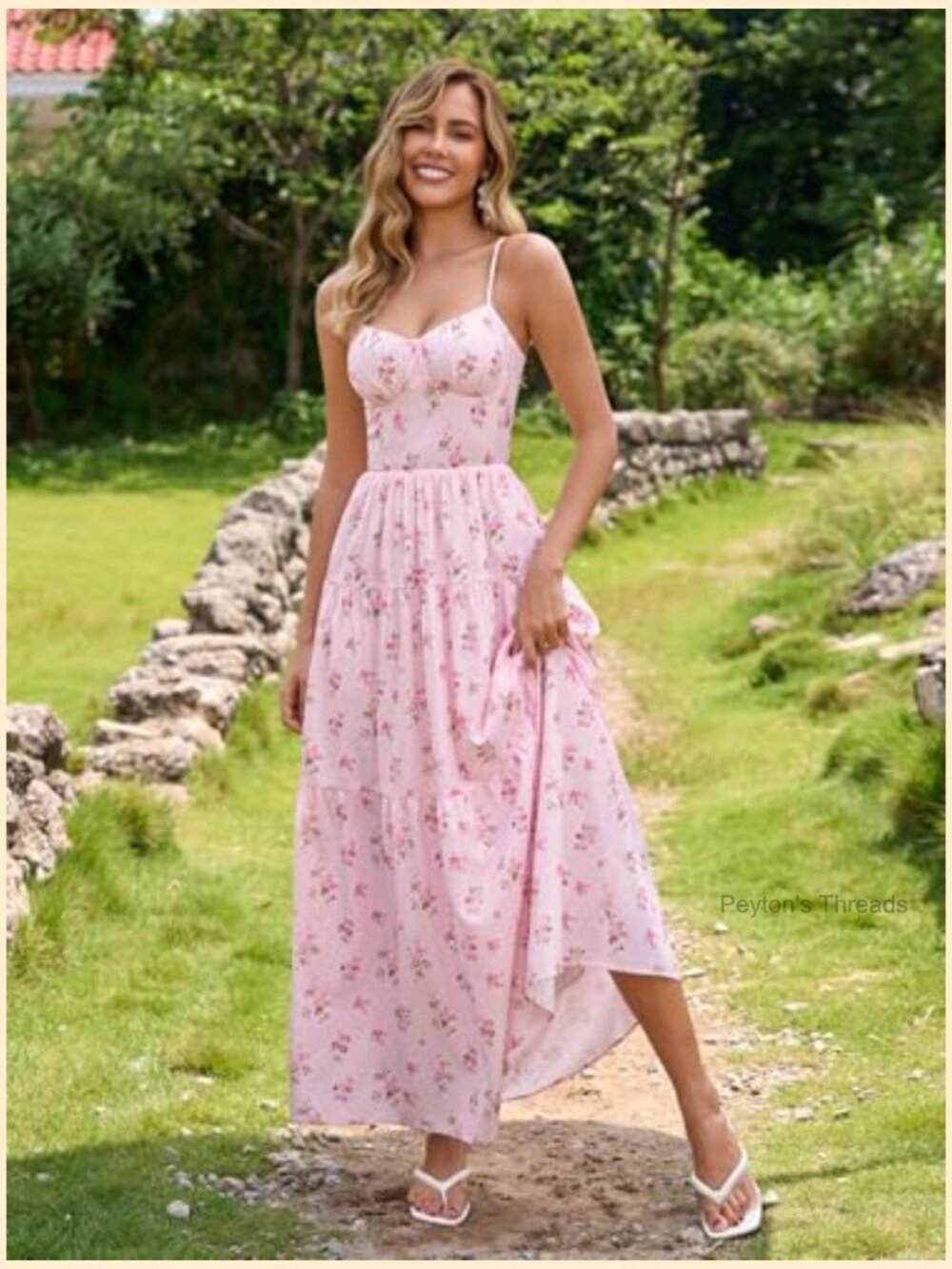 Boho Lace Up Spaghetti Strap V Neck Maxi Dress Beach Vacation Long Dress for - Picture 4 of 7